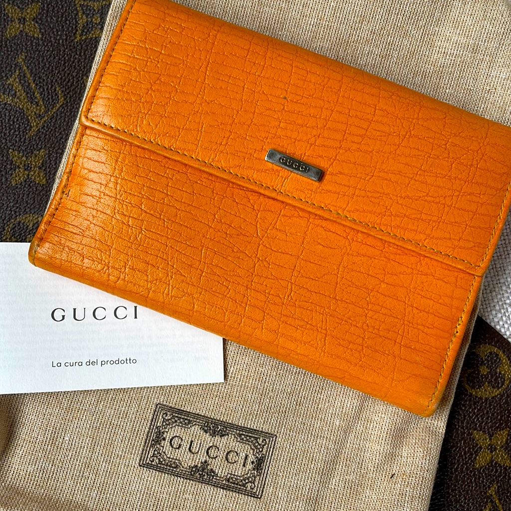 Vintage Orange Textured Leather Bi-Fold Wallet